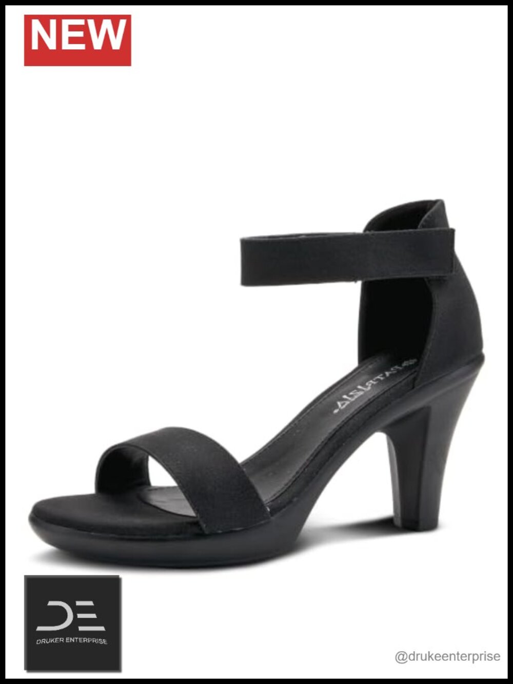 Patent Heeled Sandals with Ankle Strap - Synthetic Leather Classic Dress Shoes
